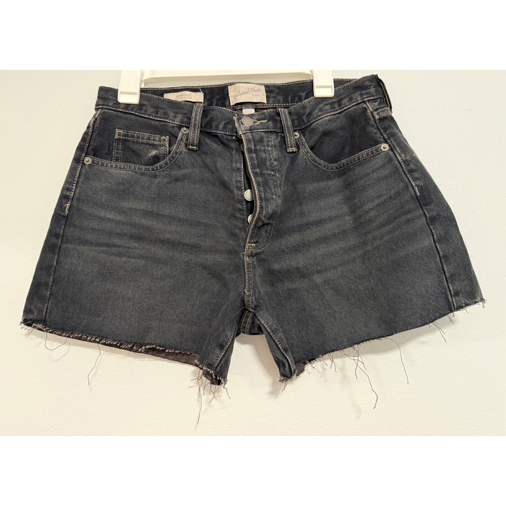 Universal Thread Denim Shorts sz 6 Black Excellent High Rise Raw Hem Button Fly